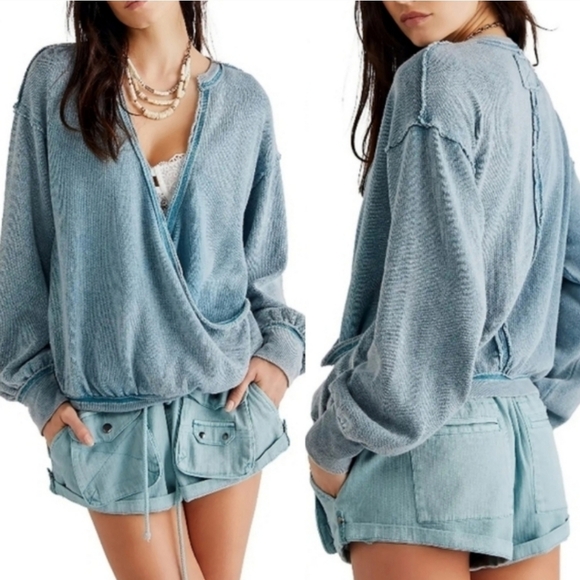 NWT Free People Anyway Thermal Top in Deep Teal Size Small - Picture 1 of 8